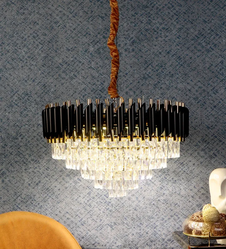 1015-600Mm Eliante Black And Gold Crystal Chandeliers  - Inbuilt Led Color Cw   Ww   Nw