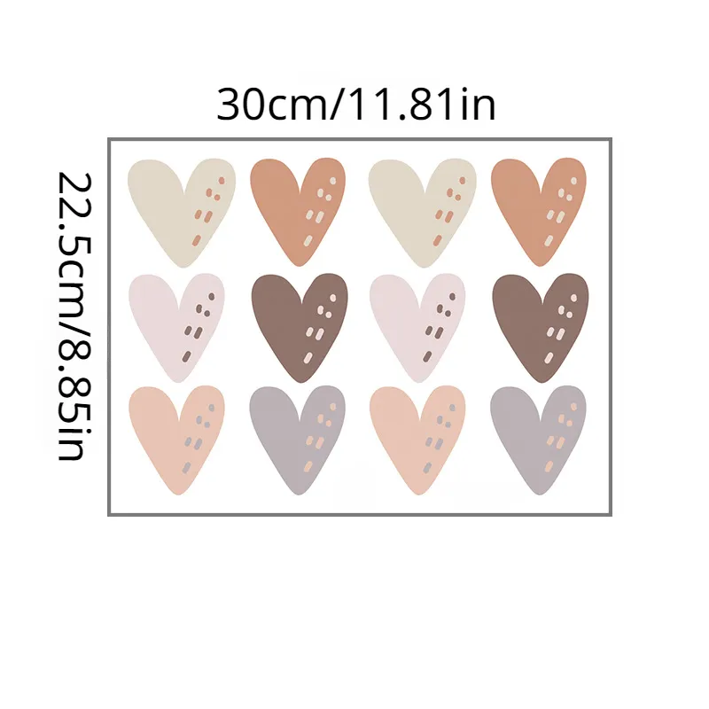 12pc Set Heart Stickers Charming Wall Decor for Kids Rooms