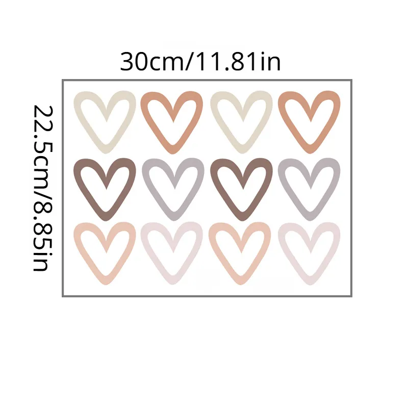 12pc Set Heart Stickers Charming Wall Decor for Kids Rooms