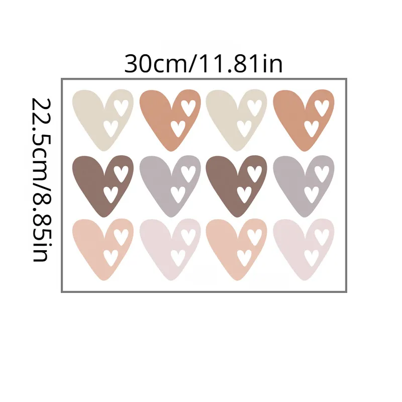 12pc Set Heart Stickers Charming Wall Decor for Kids Rooms