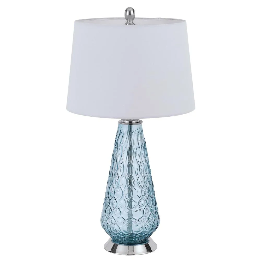 150W 3 Way Mayfield Glass Table Lamp With Hardback Taper Drum Fabric Shade By Cal Lighting