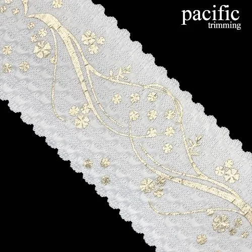 2 3/8 Inch White Metallic Patterned Elastic