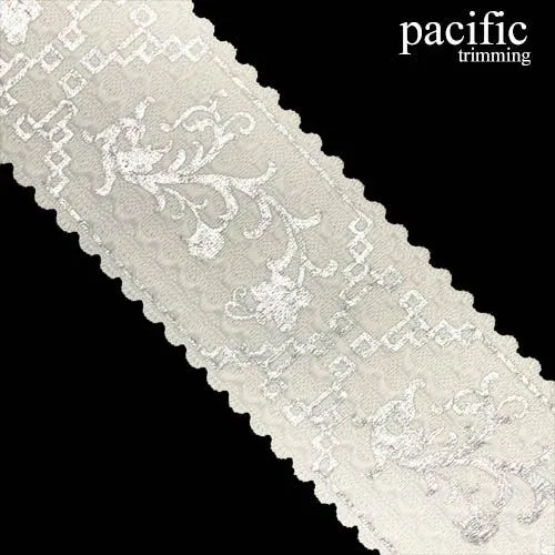 2 3/8 Inch White Metallic Patterned Elastic