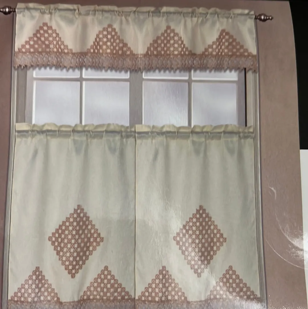 3 PC Embroidery Kitchen Curtain Set