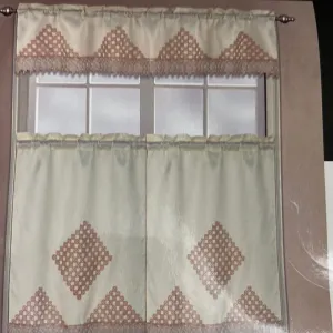 3 PC Embroidery Kitchen Curtain Set