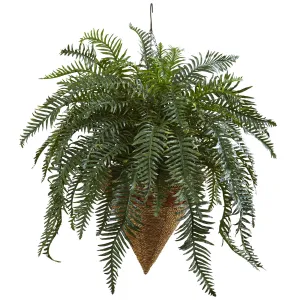 33" Artificial Giant River Fern with Cone Hanging Basket - Low Maintenance, Life-Like & Vibrant Silk Plants For Busy People.