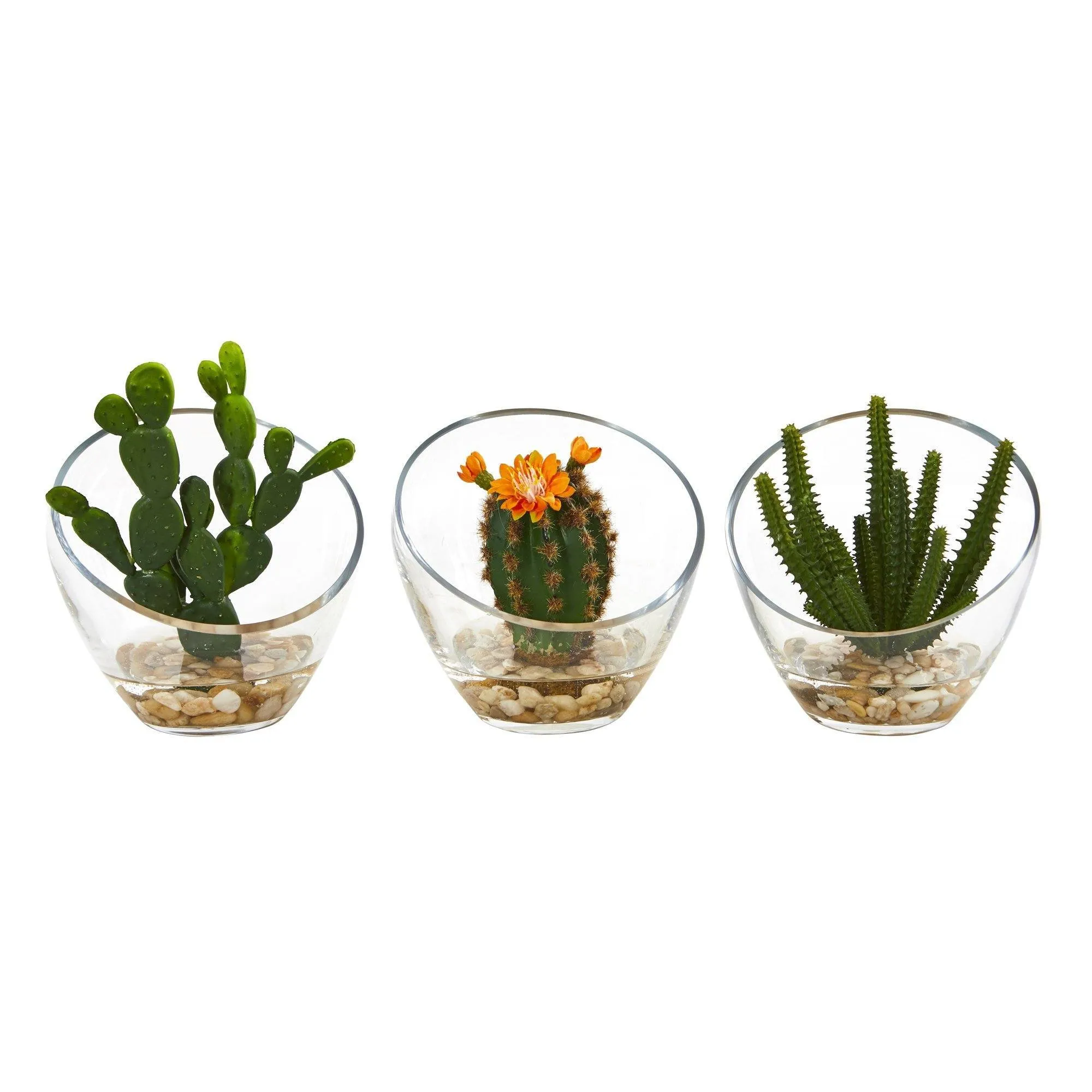 7” Mixed Succulent Artificial Plant in Glass Vase (Set of 3)