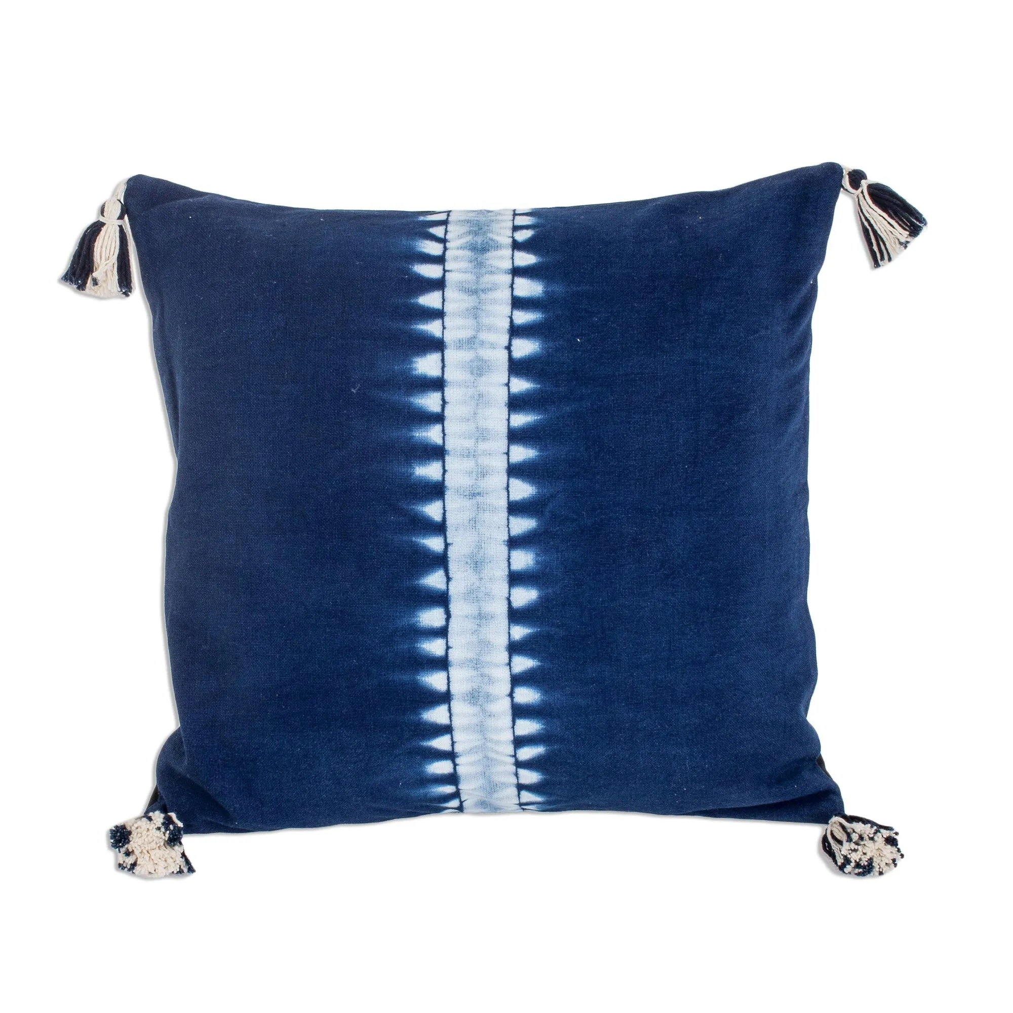 Above the Waves Striped Tie-Dyed Cotton Cushion Covers in Indigo (Pair)