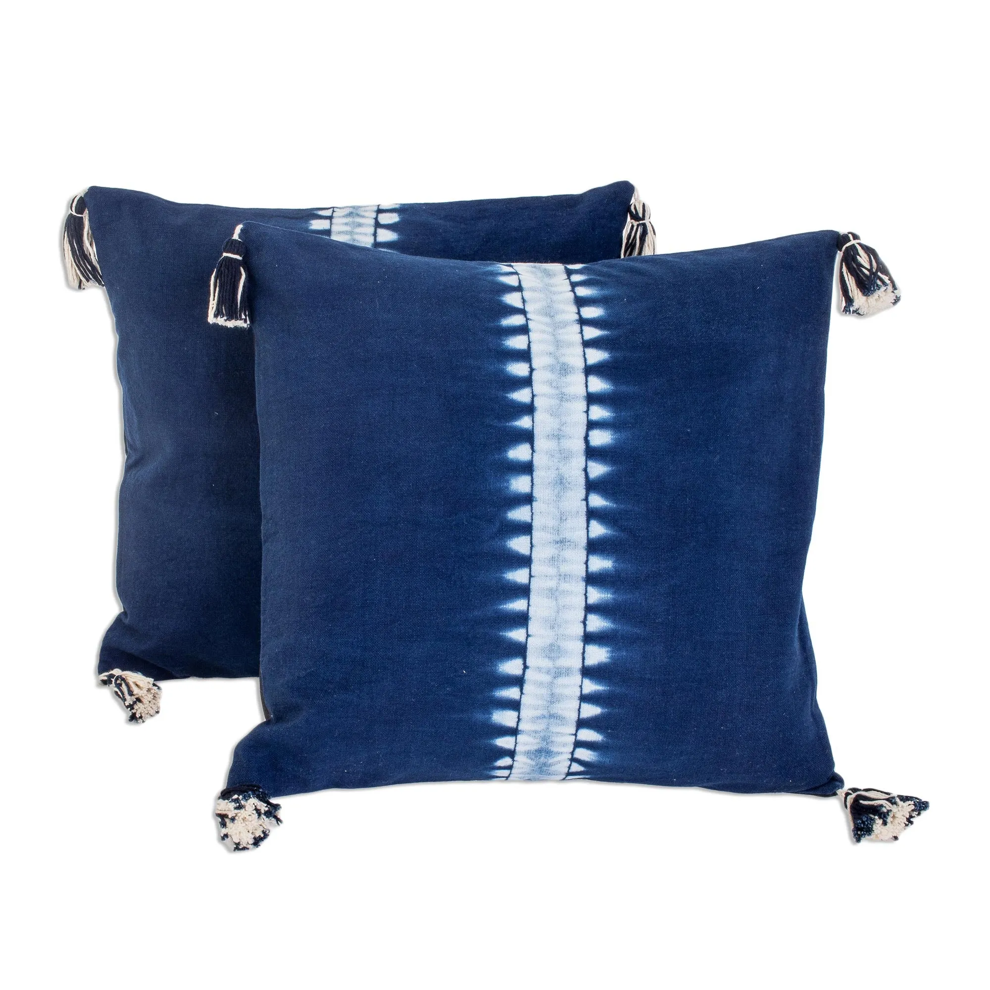 Above the Waves Striped Tie-Dyed Cotton Cushion Covers in Indigo (Pair)