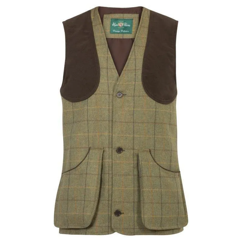 Alan Paine Rutland Mens Tweed Shooting Waistcoat - Dark Moss