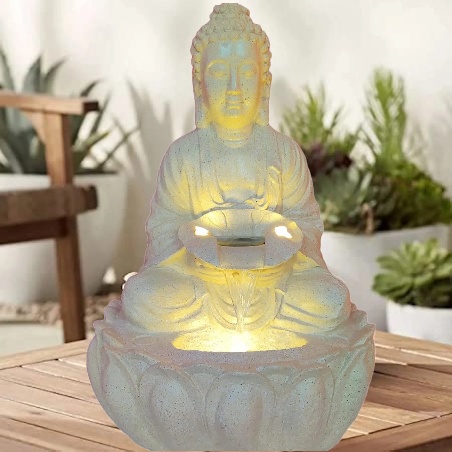 ALILA Lotus Buddha Statue Water Fountain for Living Room Home Office Garden Decor Decoration Table Top Indoor Outdoor Gift Gifting Items, 21inches / 53cm