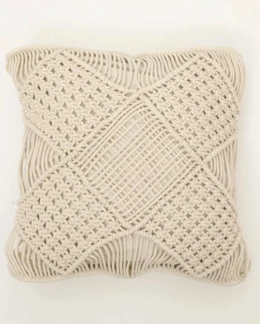 Amor Macrame Cotton Cushion Cover | 16 x 16 Inches