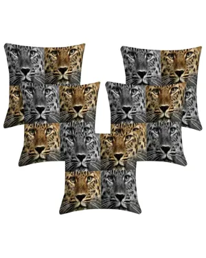 Animal Digital Printed Polyester Cushion Covers | Set of 5 | 16 x 16 inches