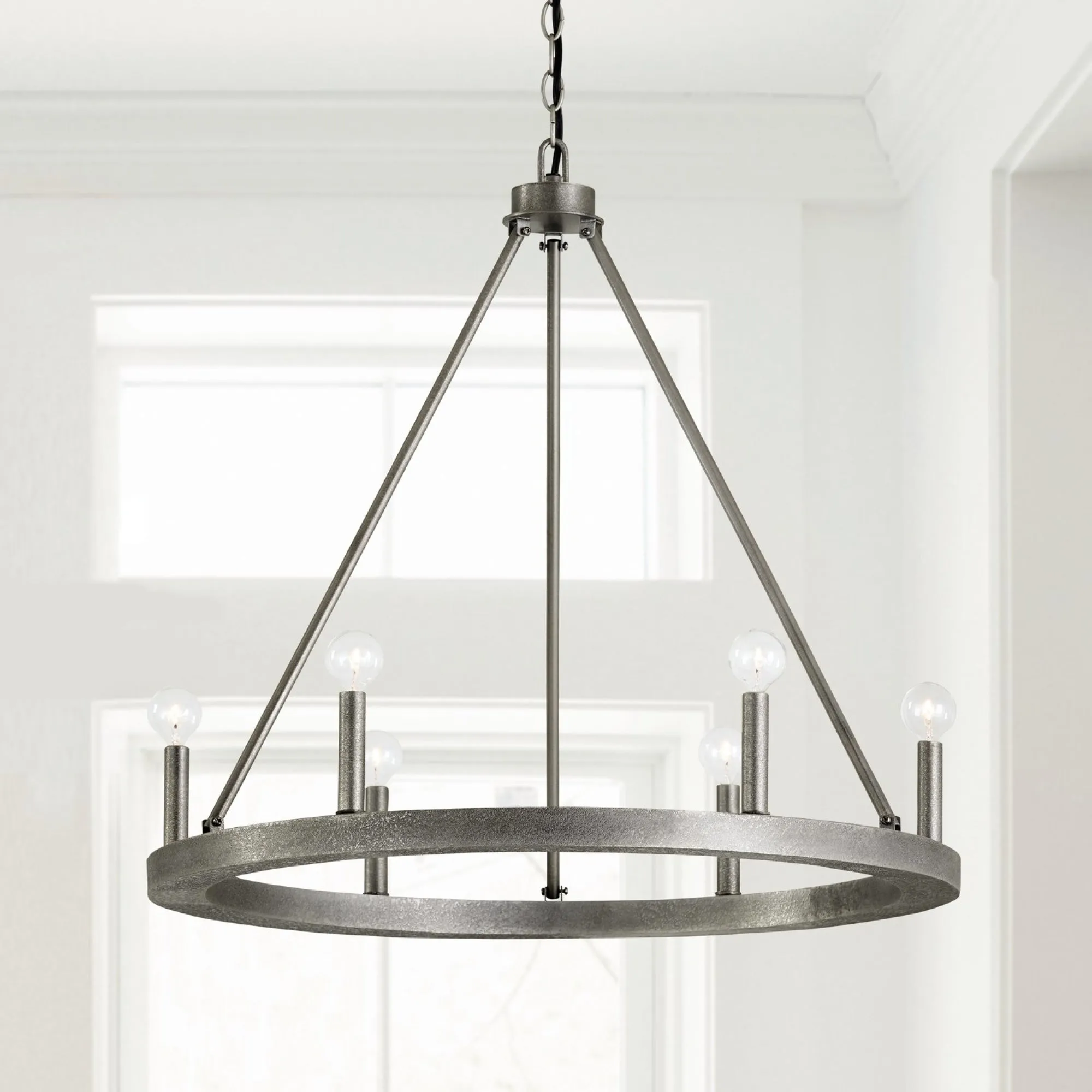 ARI 6 LIGHT CHANDELIER, ETCHED NICKEL