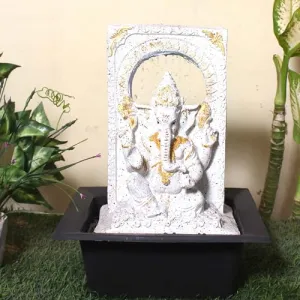 Art N Hub Lord Ganesha Indoor Outdoor Tabletop Fountain for Home Decor Office Decor and Gifting Built Home Decorative Gift Items (30 x 24 x 40 CM | Dotted White Golden)