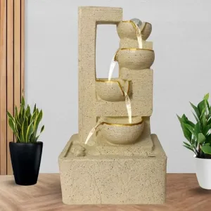 Art N Hub Modern Art Decorative Diya Indoor Outdoor Water Fountain for Home Decor This Is Best Home Decor Items for Living Room | Housewarming Gift Items (28 x 20 x 54 CM | Ivory Dotted& Golden)