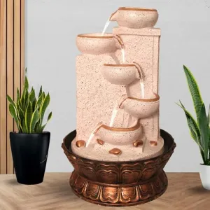 Art N Hub Modern Art Indoor Outdoor Tabletop Fountain for Home Decor Office Decor and Gifting Built Home Decorative Gift Items (27 x 27 x 41 CM | Dotted Pink Copper)