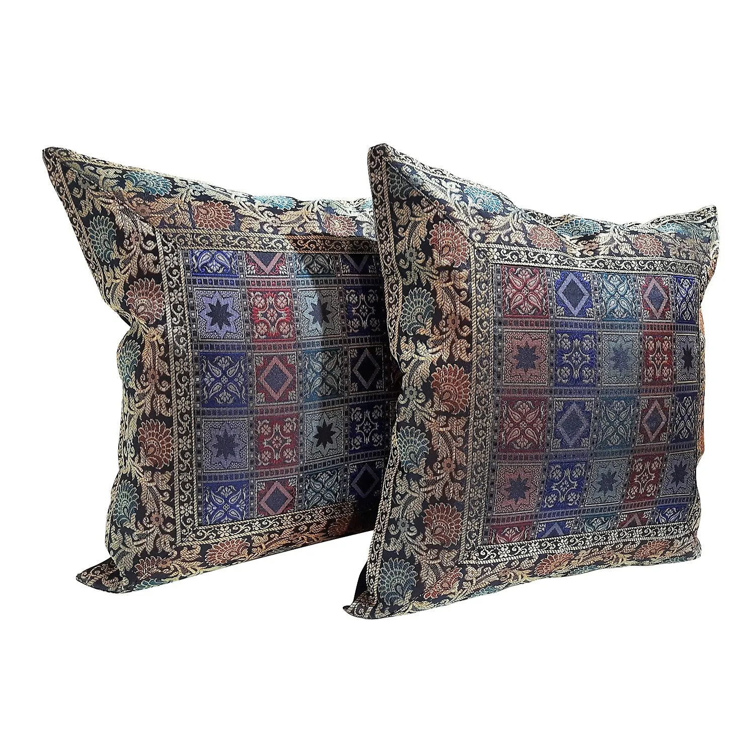 Art Silk Cushion Cover 16 x 16 in - Set of 2 (Assorted Colour & Design)