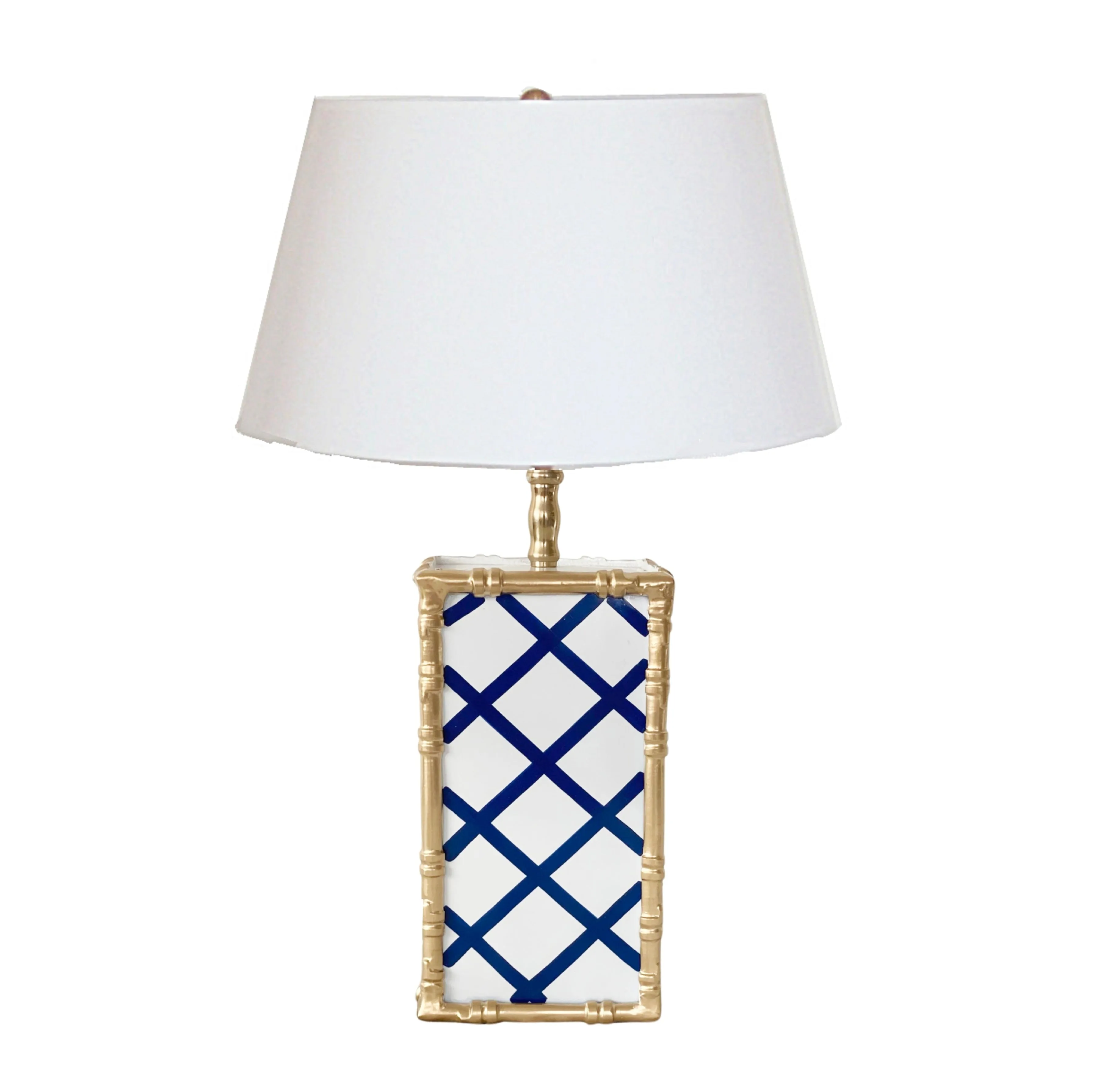 Bamboo Lamp in Blue Lattice