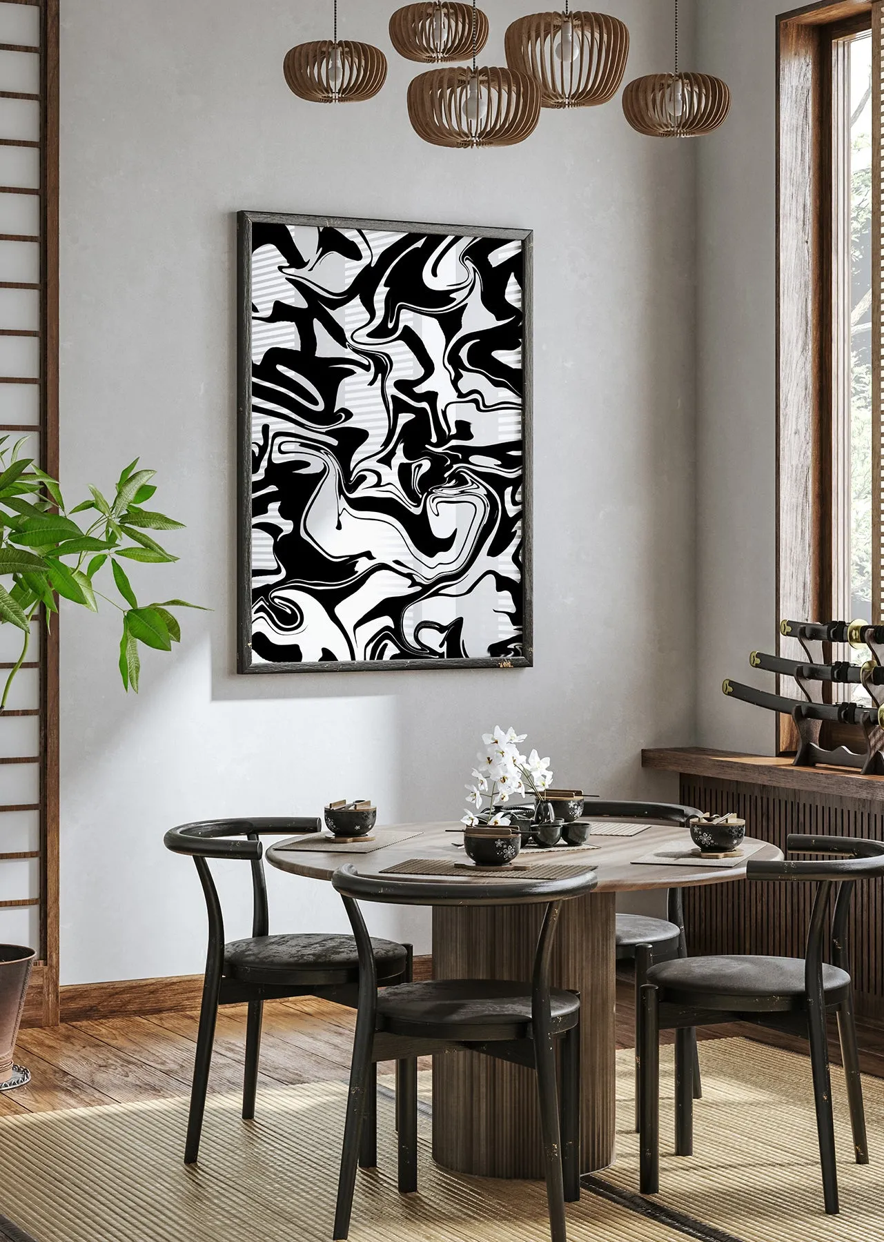 Black and White Marble Abstract Wall Art Print