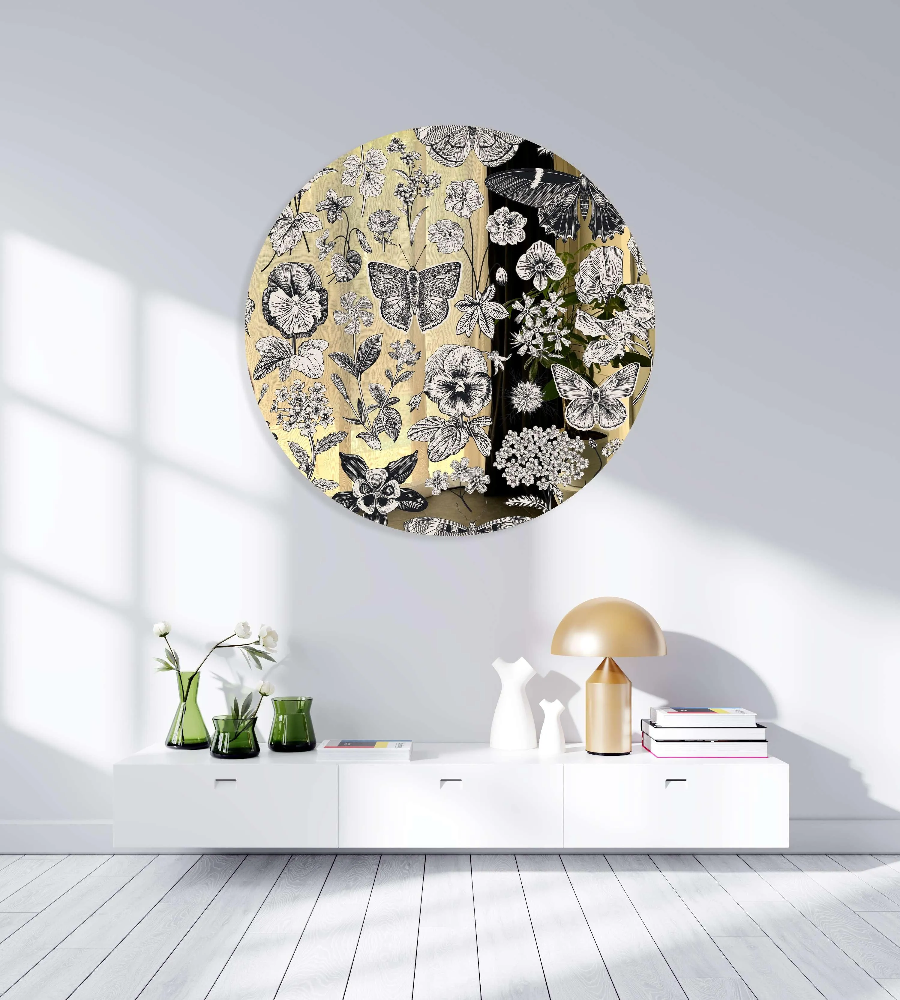 Black and White Pattern Printed Mirror Acrylic Circles