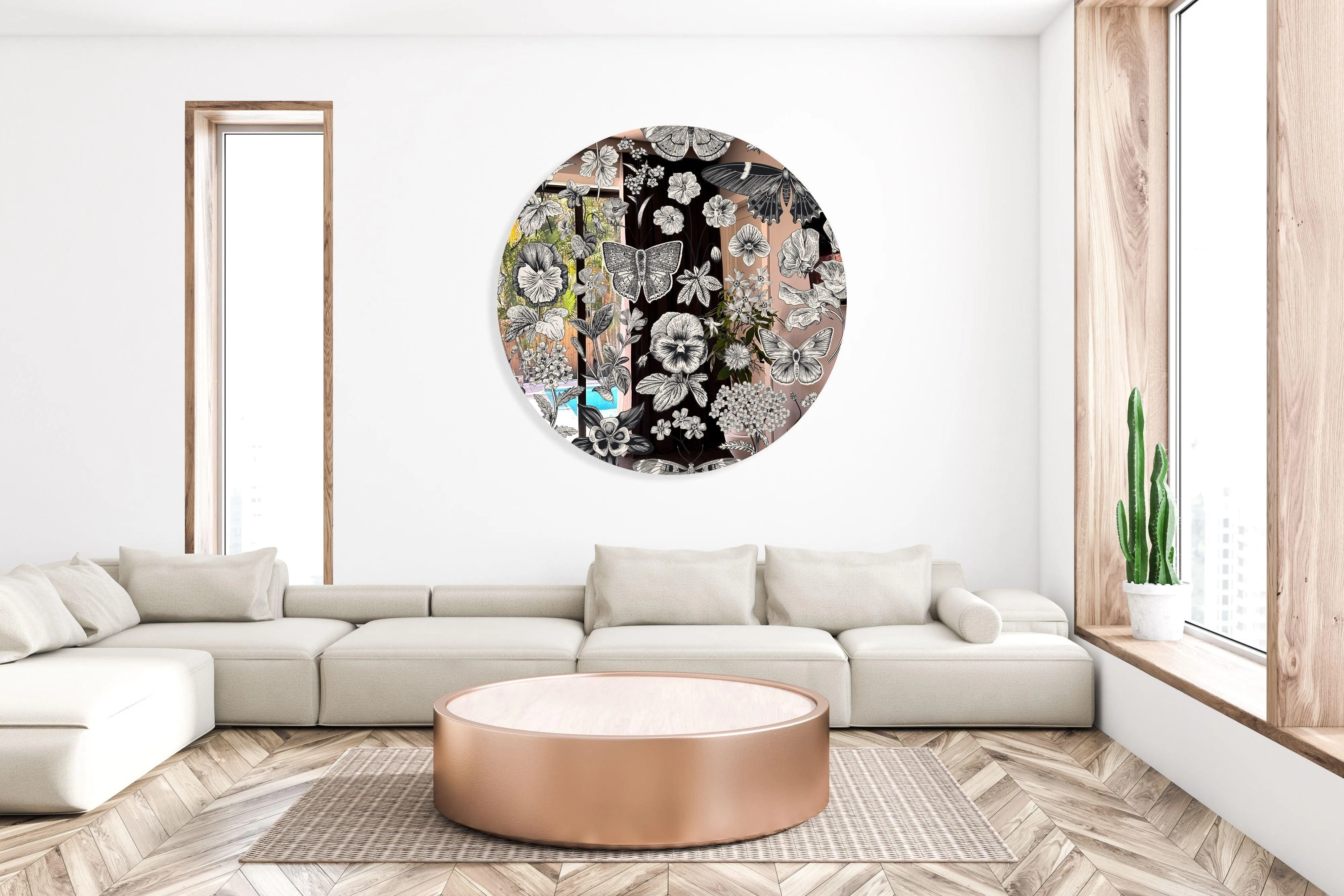 Black and White Pattern Printed Mirror Acrylic Circles