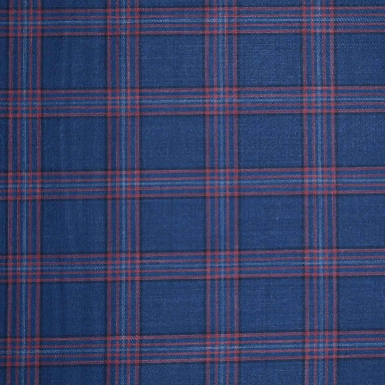 Blue and Red Tartan Ariston Wool, Silk and Linen Blend Fabric