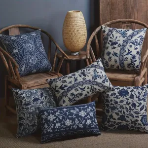 Blue White Flower Cushion Cover