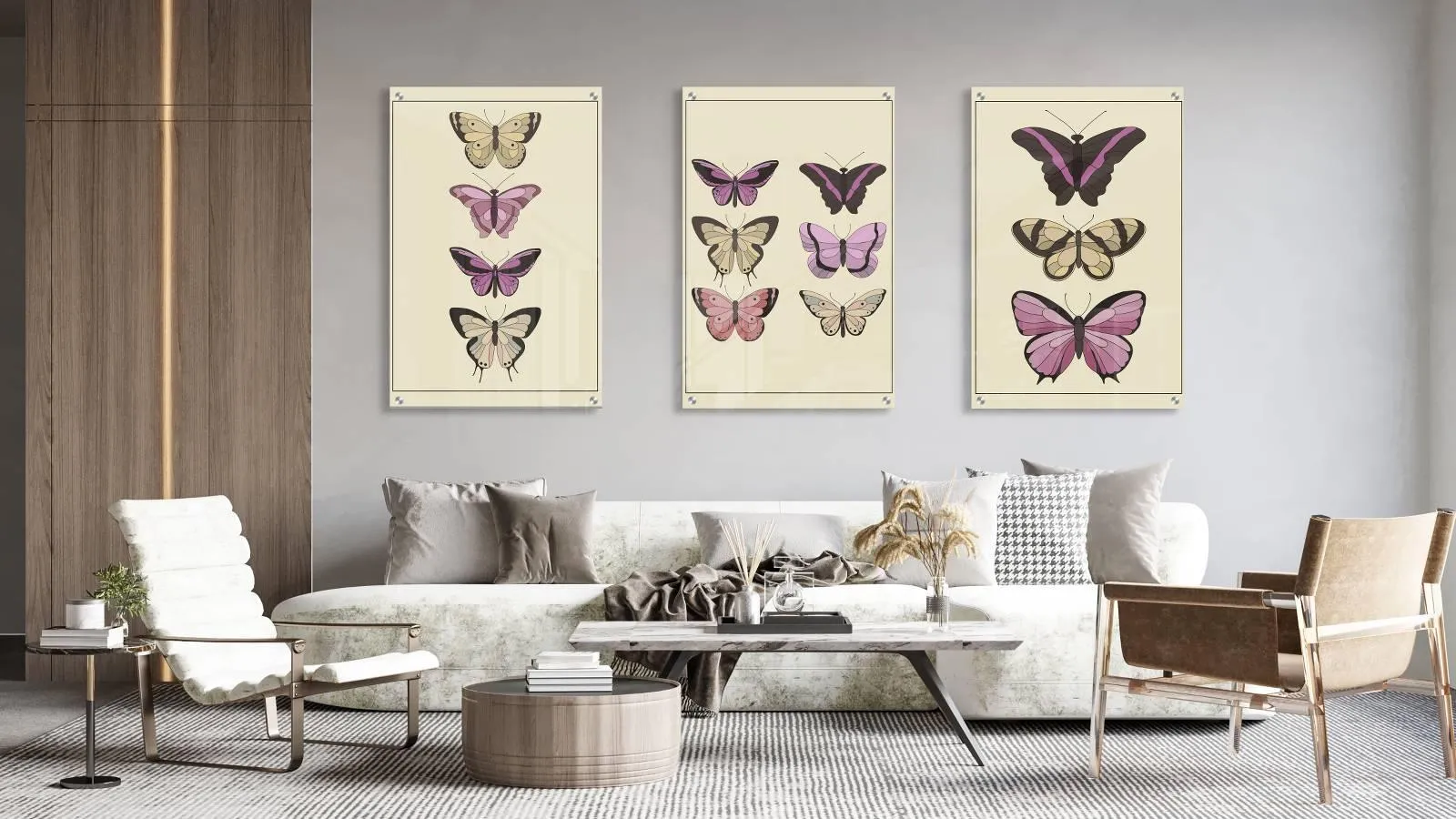 Butterflies Design Set of 3 Prints Modern Wall Art Modern Artwork