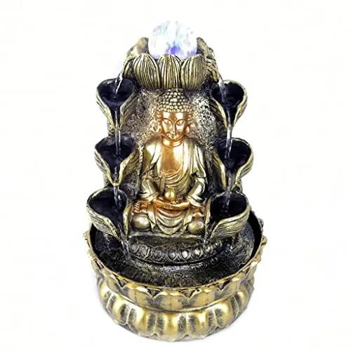 CALANDIS Buddha Tabletop Water Fountain Decoration Sculpture with Led Light Ball