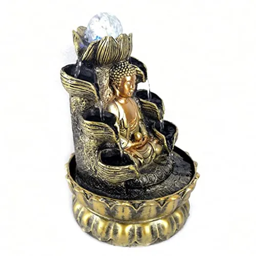 CALANDIS Buddha Tabletop Water Fountain Decoration Sculpture with Led Light Ball