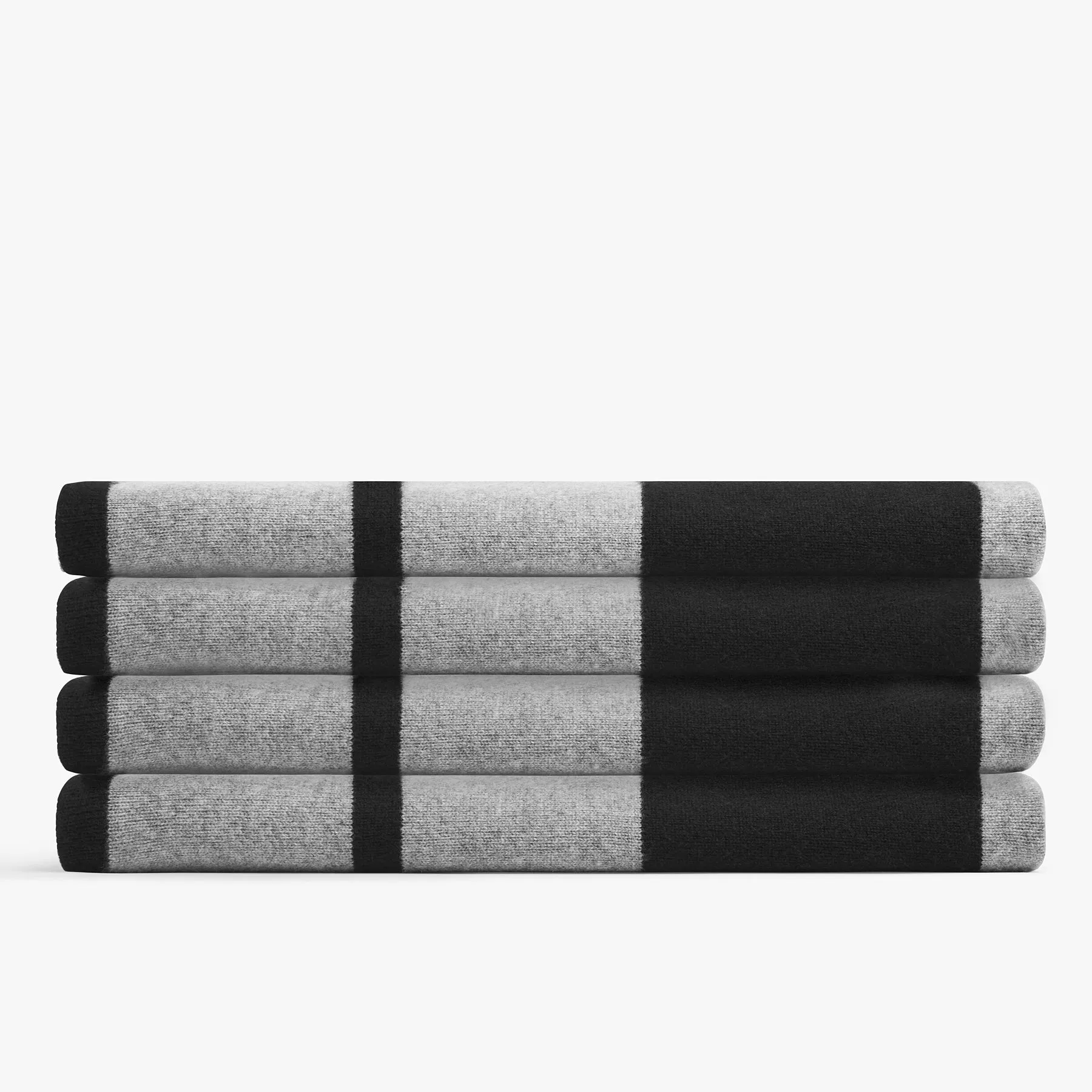 Cashmere Stripe Knit Blanket - Black/Heather Grey