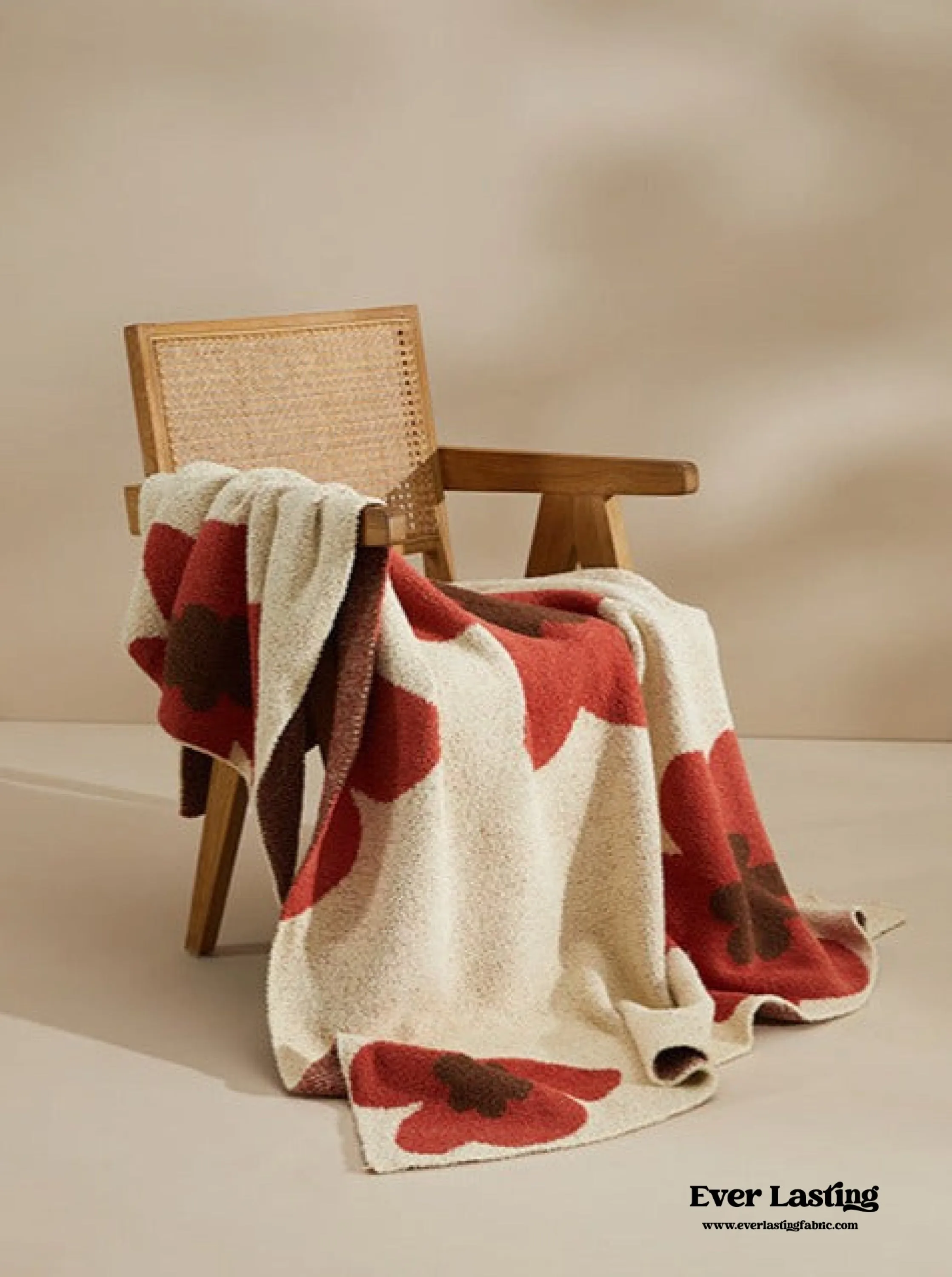 Cozy Earth Tone Floral Blanket / Orange   Beige