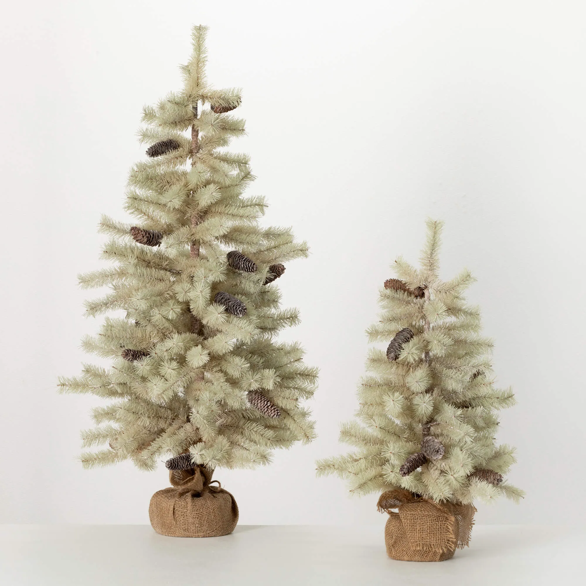 Cream Pine Frosted Tree Set