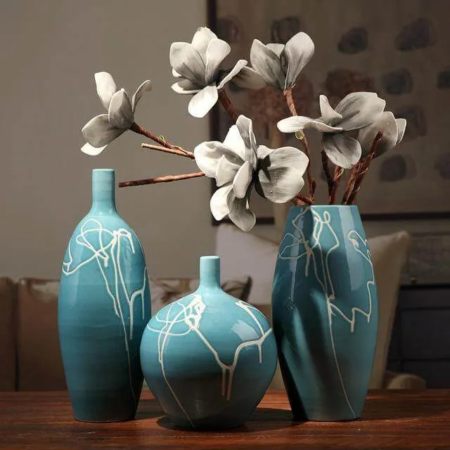 Creative Design Modern White Cream Blue Ceramic Vase