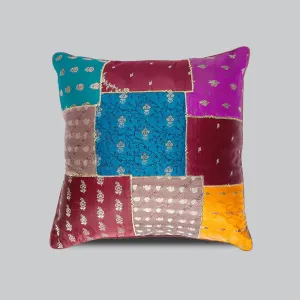 Cushion Cover with Brocade Patch Work 16 x 16 in (Assorted Colour & Design)