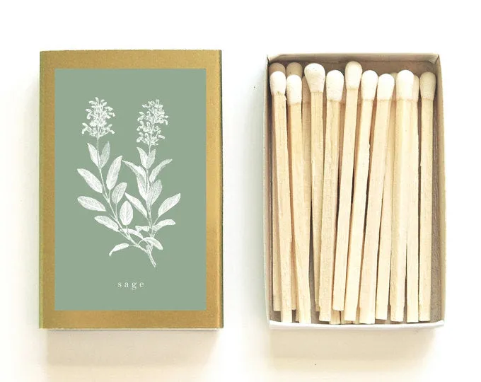 Decorative Botanical Match Box - Sage