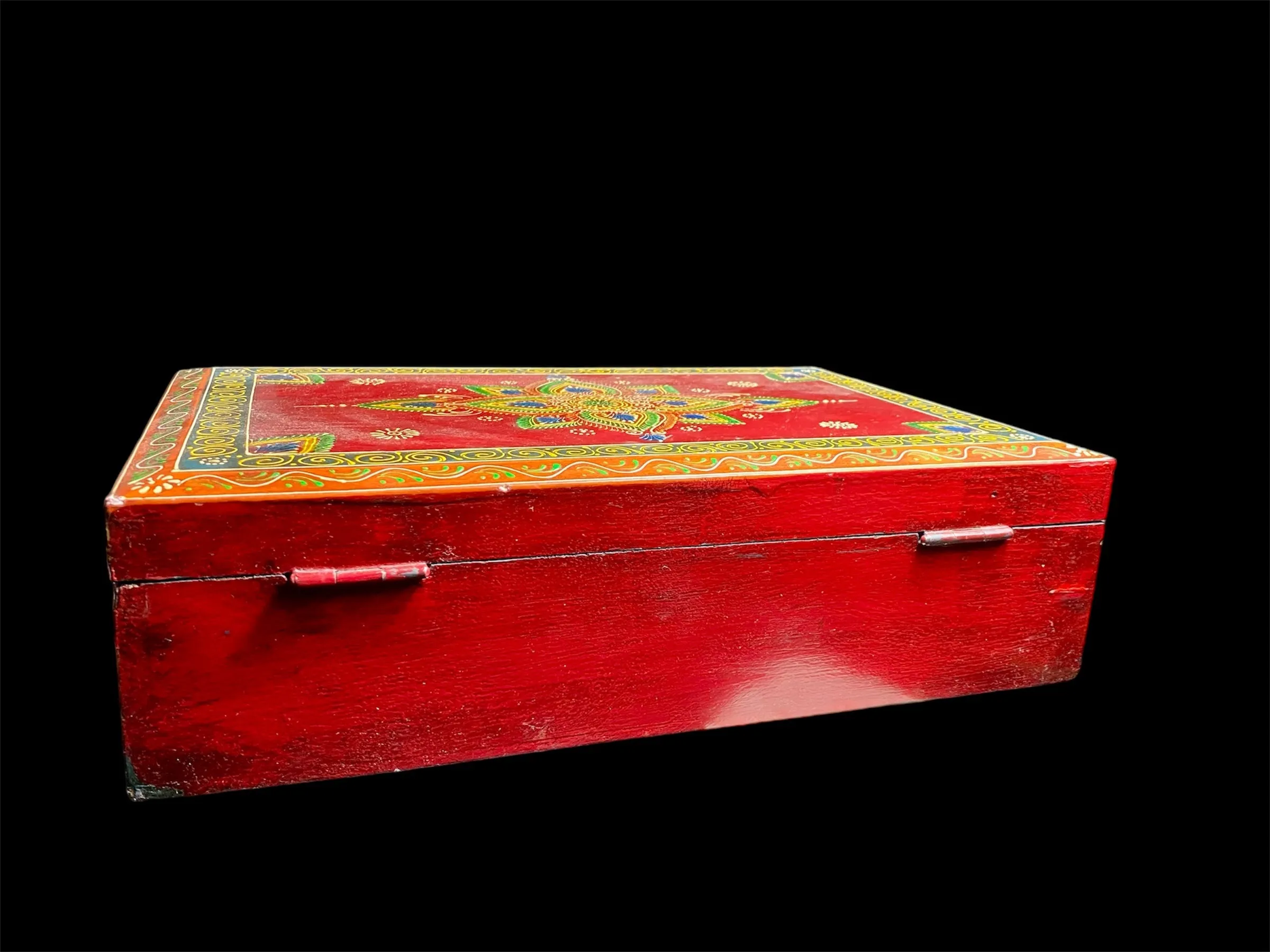 Decorative Painted Very Large Rectangular Box With Lift Lid