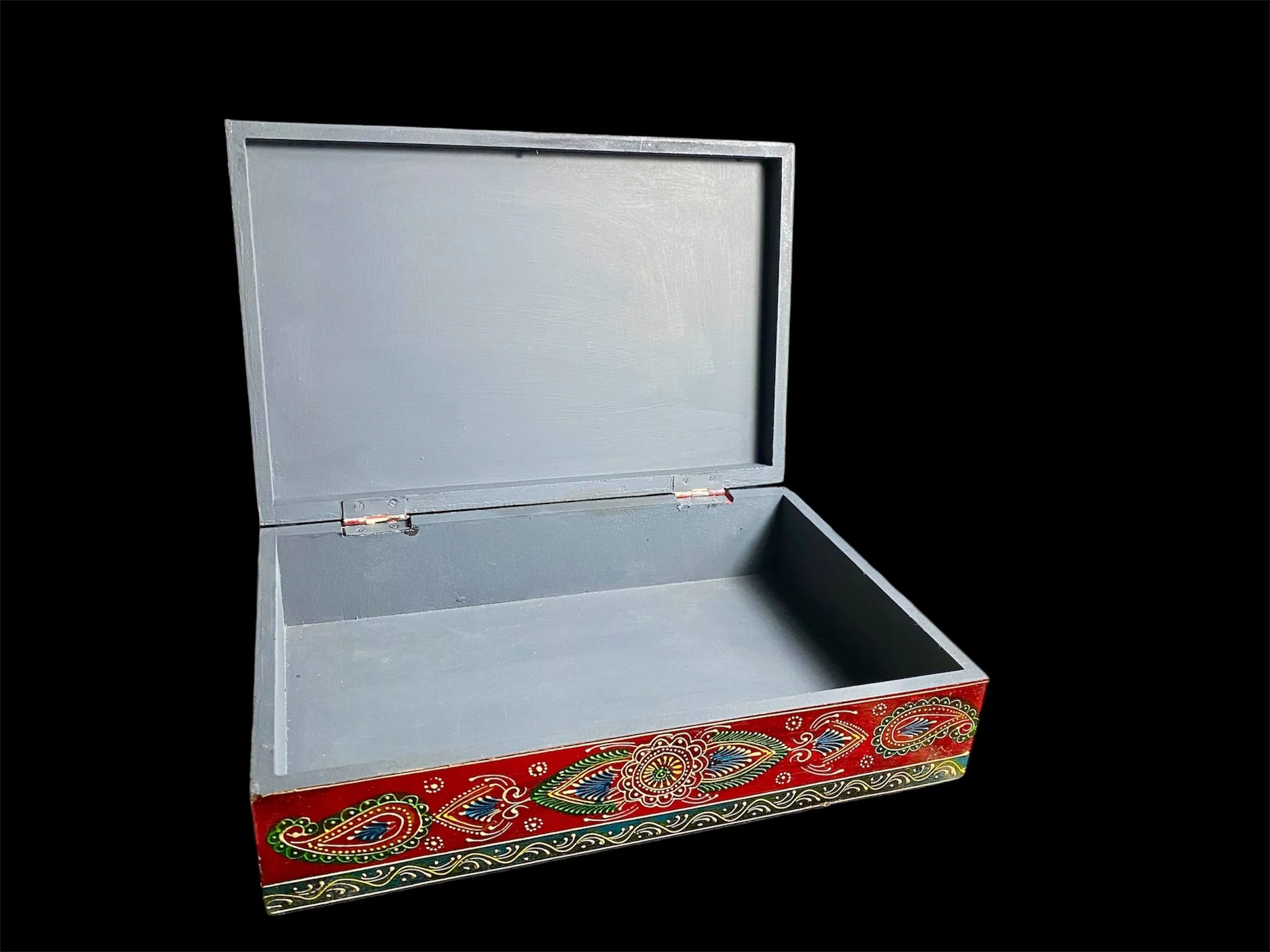 Decorative Painted Very Large Rectangular Box With Lift Lid