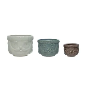 Decorative Stoneware Santa Containers - Set of 3