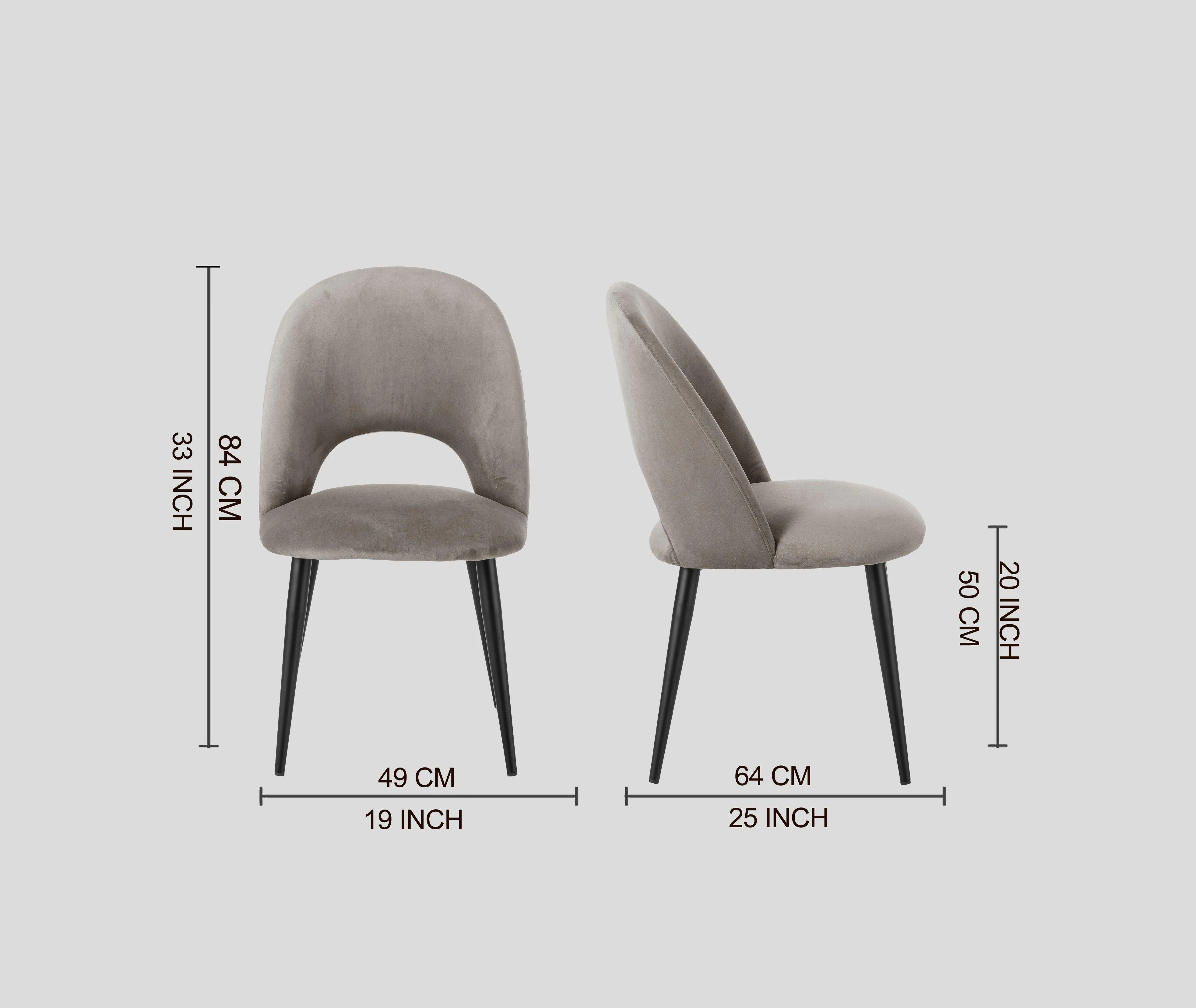 Dining Chair Black With Light Grey Fabric Finish