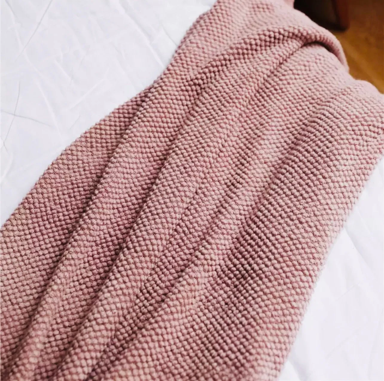 Dusty rose knitted throw blanket for couch