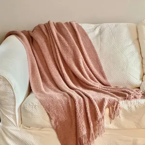 Dusty rose knitted throw blanket for couch