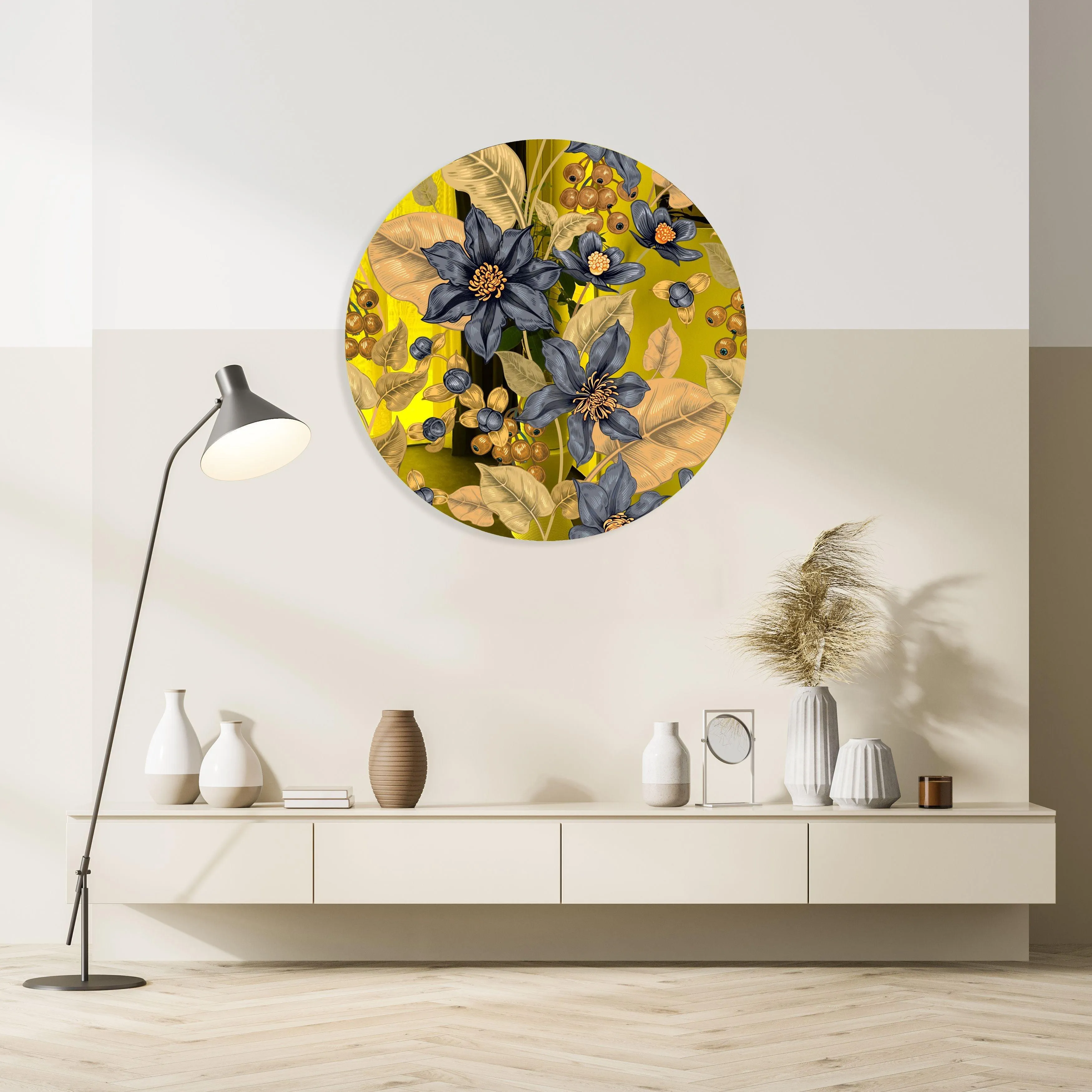 Flowers and Berries Printed Mirror Acrylic Circles