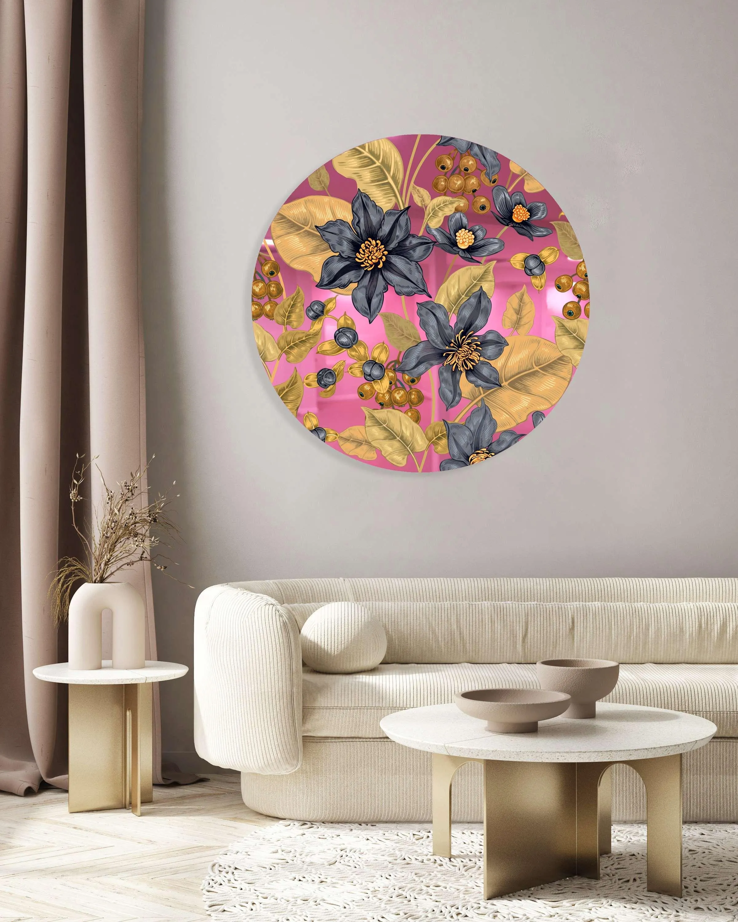 Flowers and Berries Printed Mirror Acrylic Circles