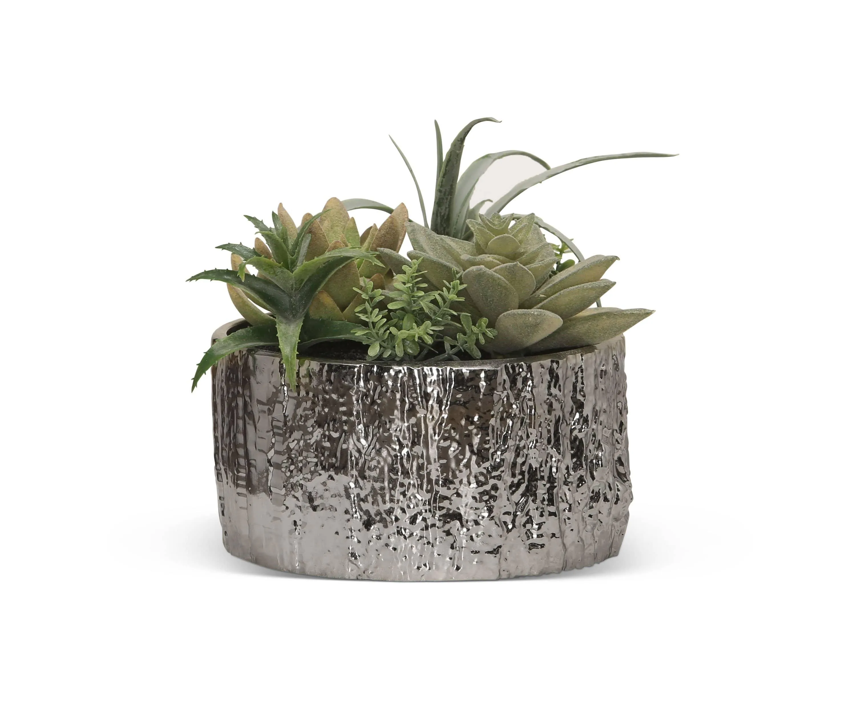 Flowing Faux Succulents in Metallic Pot