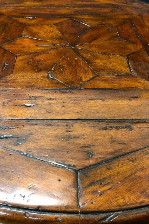 Furniture, Side Table, Longhorn Base With Carved Oak Top, DeWitt Maker, Vintage, 255
