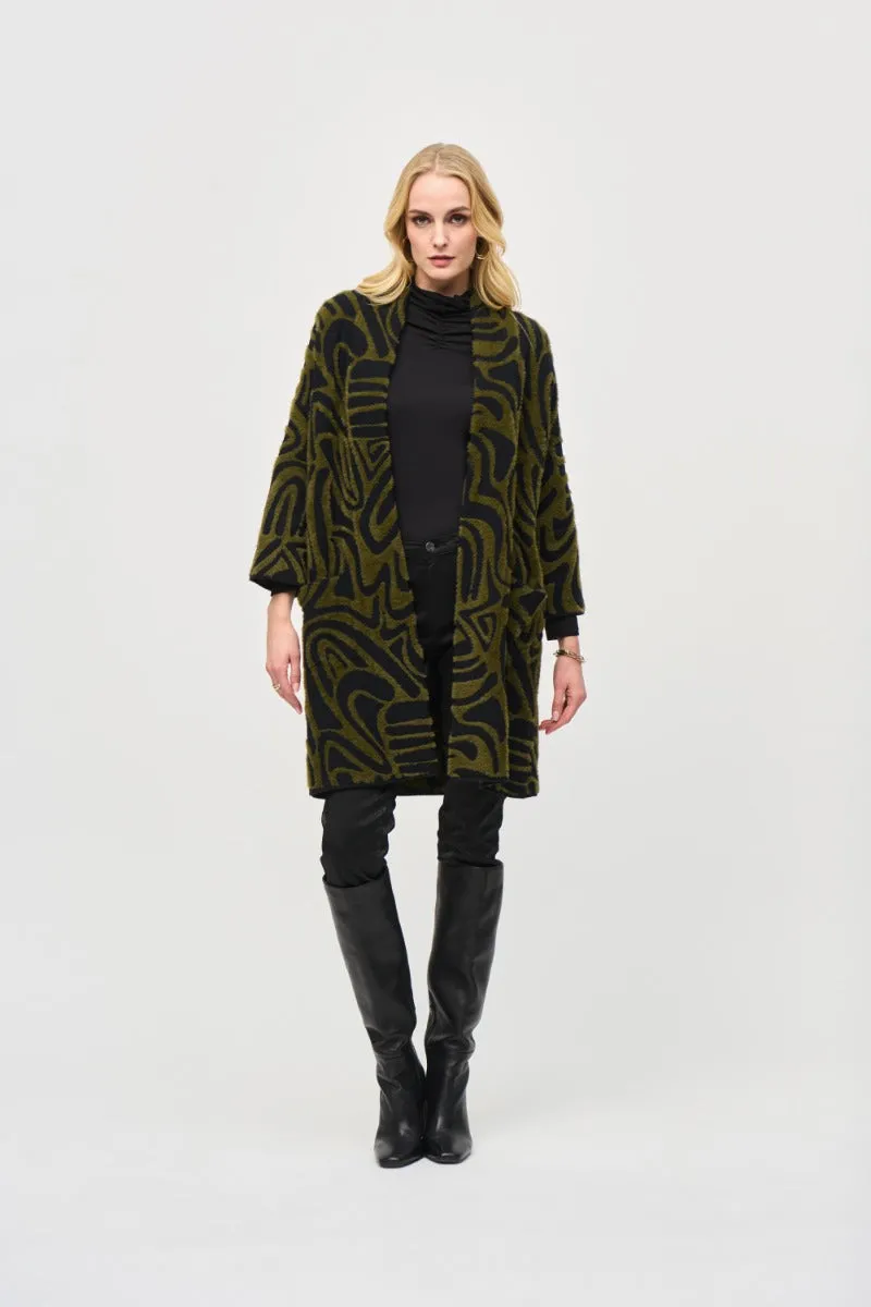 Geometric Print Eyelash Jacquard Sweater Coat