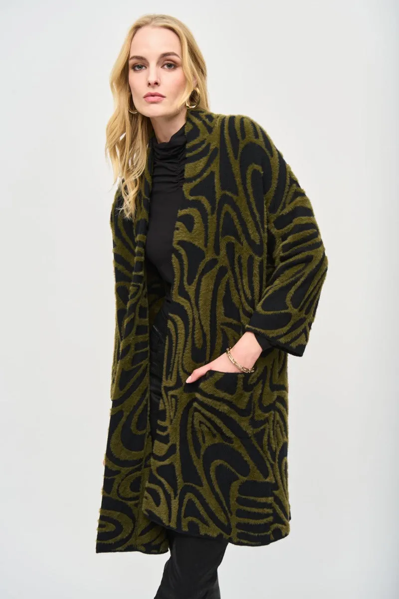 Geometric Print Eyelash Jacquard Sweater Coat