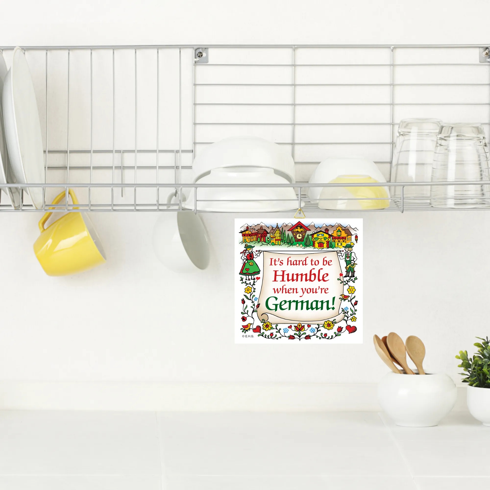 German Gift Ceramic Wall Hanging Tile: Humble German